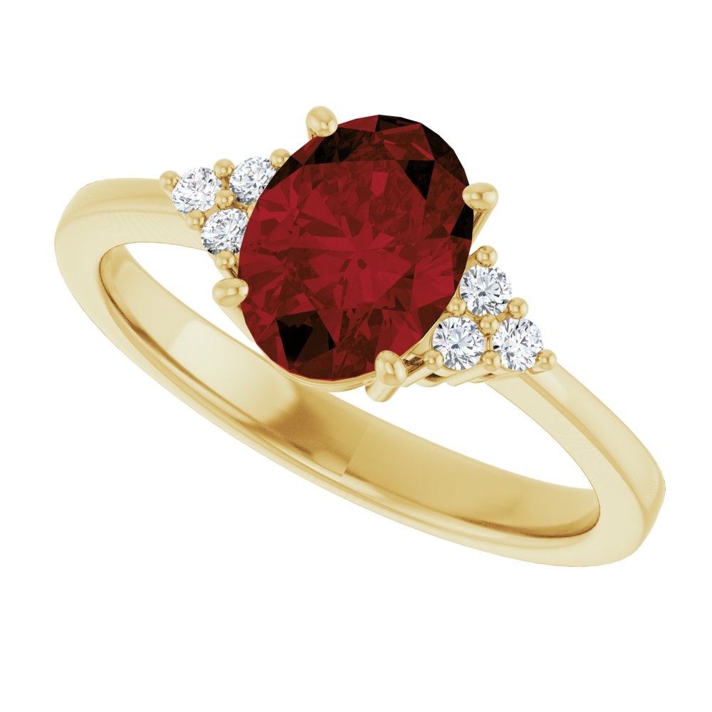 14K Yellow Gold Natural Mozambique Garnet and 1/10 CTW Lab-Grown Diamond Ring