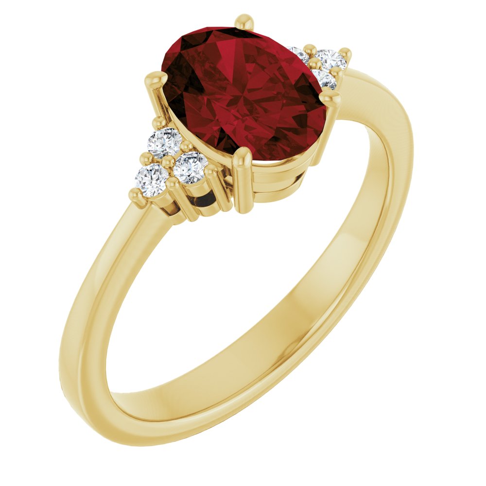 14K Yellow Gold Natural Mozambique Garnet and 1/10 CTW Lab-Grown Diamond Ring
