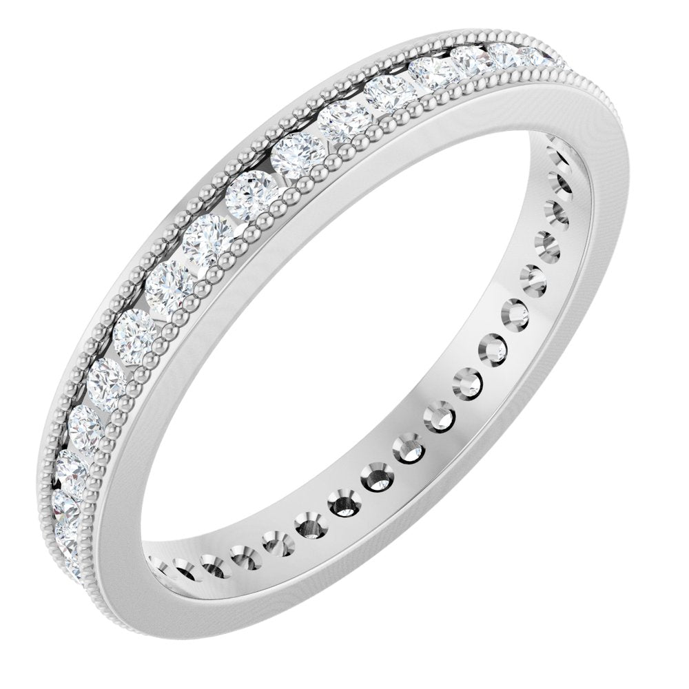 14K White 1/2 CTW Natural Diamond Eternity Milgrain Band Size 7