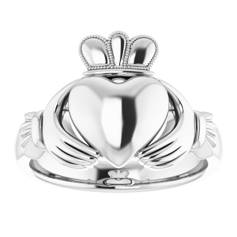 14K White 8.5 mm Claddagh Band Size 6