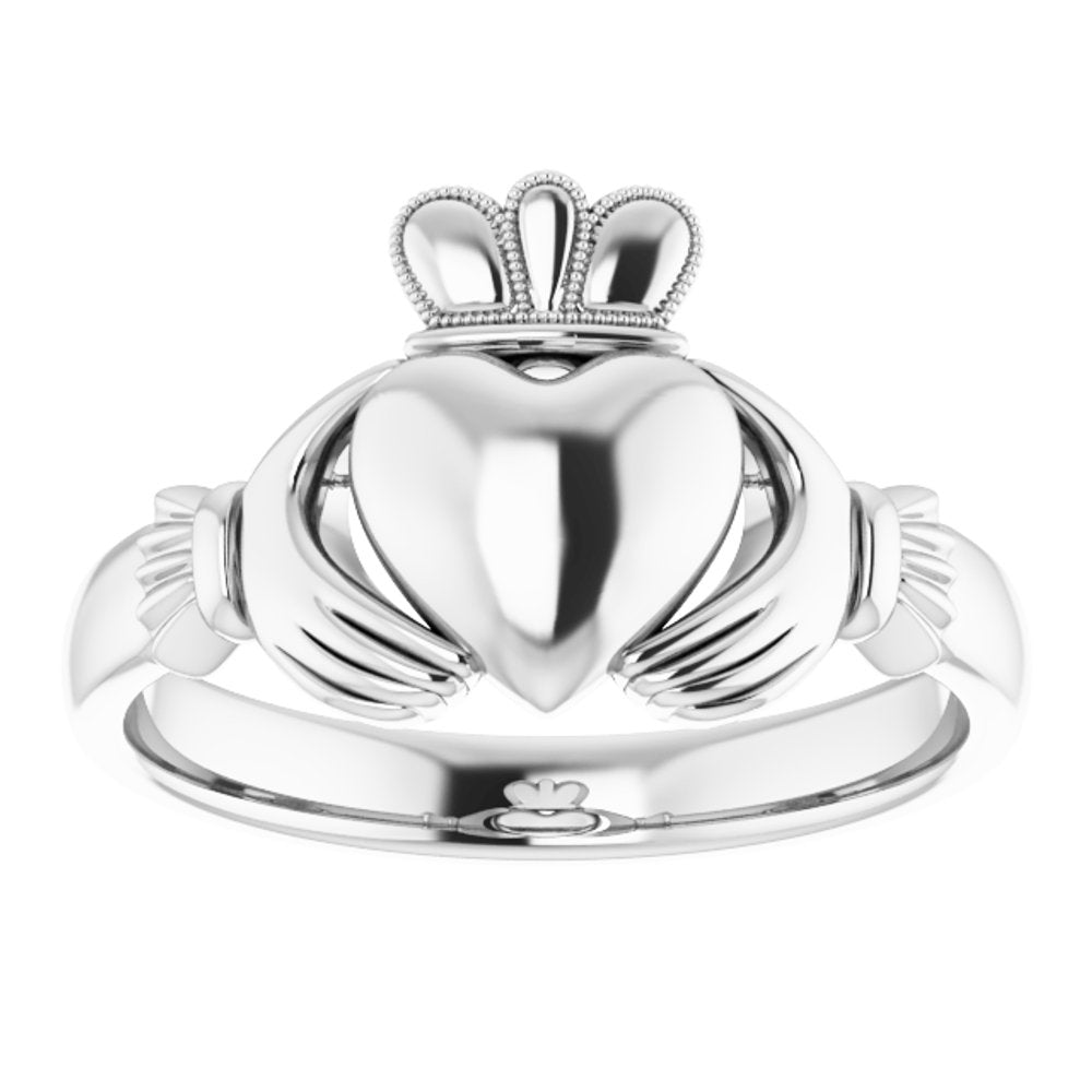 14K White 7.5 mm Claddagh Ring Size 7