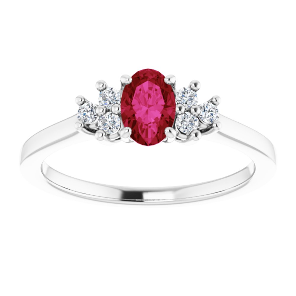 14K White Natural Ruby & 1/8 CTW Natural Diamond Ring