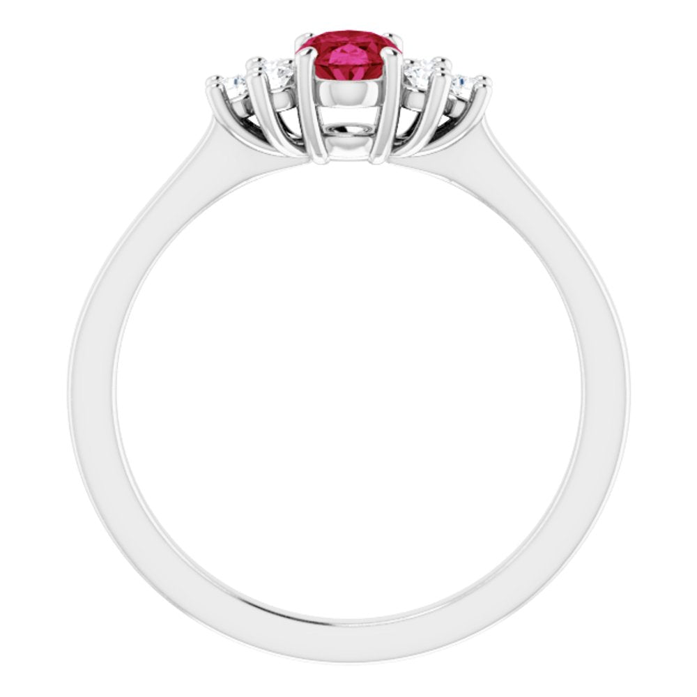 14K White Natural Ruby & 1/8 CTW Natural Diamond Ring