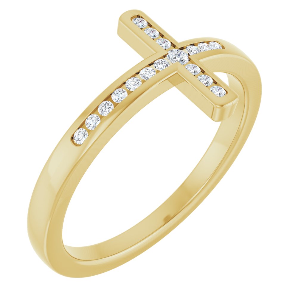 14K Yellow Gold .08 CTW Natural Diamond Sideways Cross Ring
