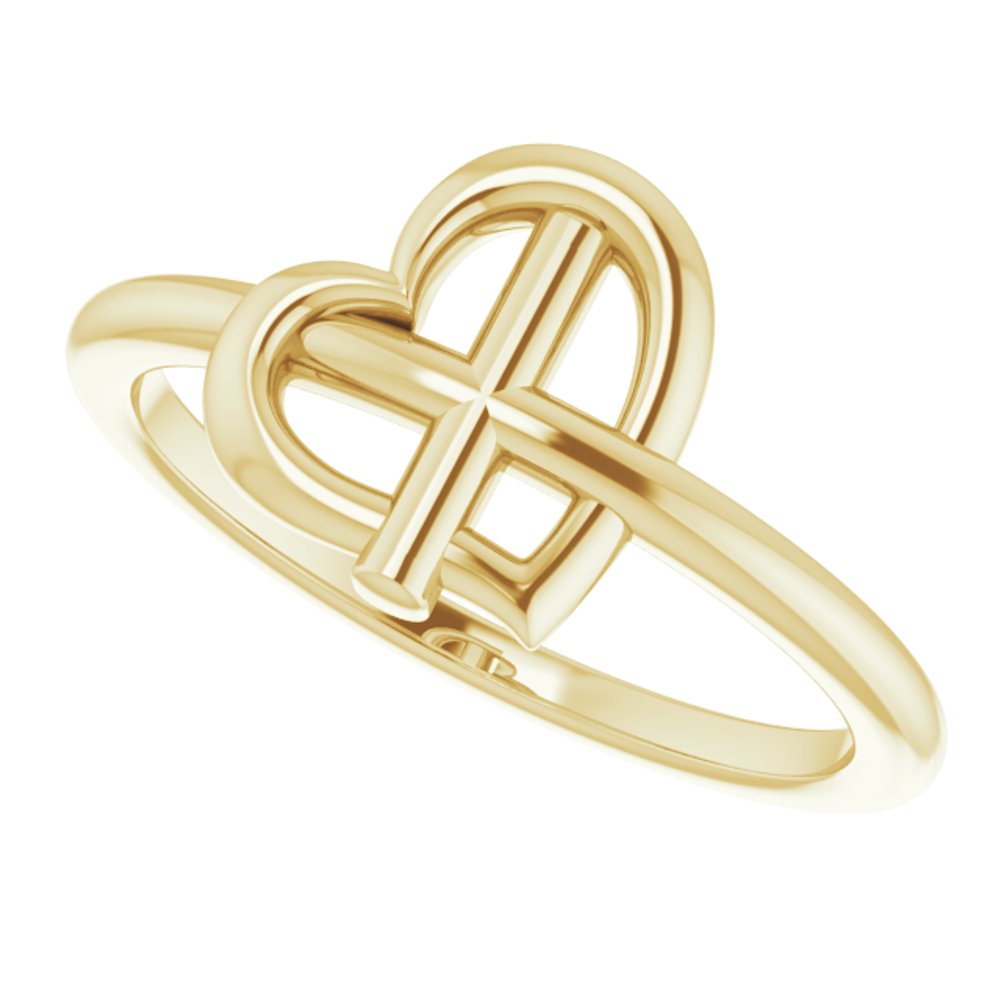 14K Yellow Gold Heart Cross Ring