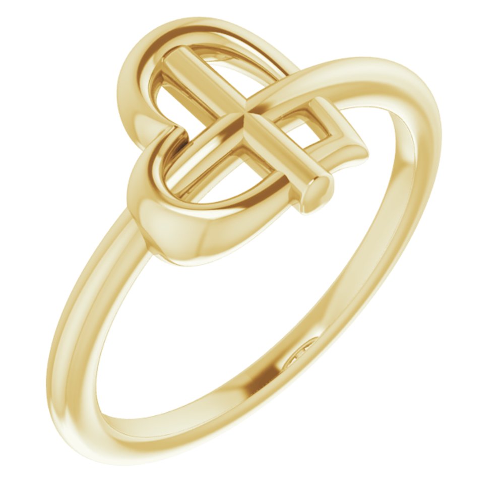 14K Yellow Heart Cross Ring
