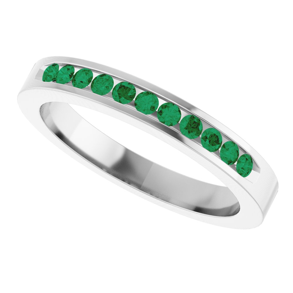 14K White Gold Natural Emerald Anniversary Band Size 7