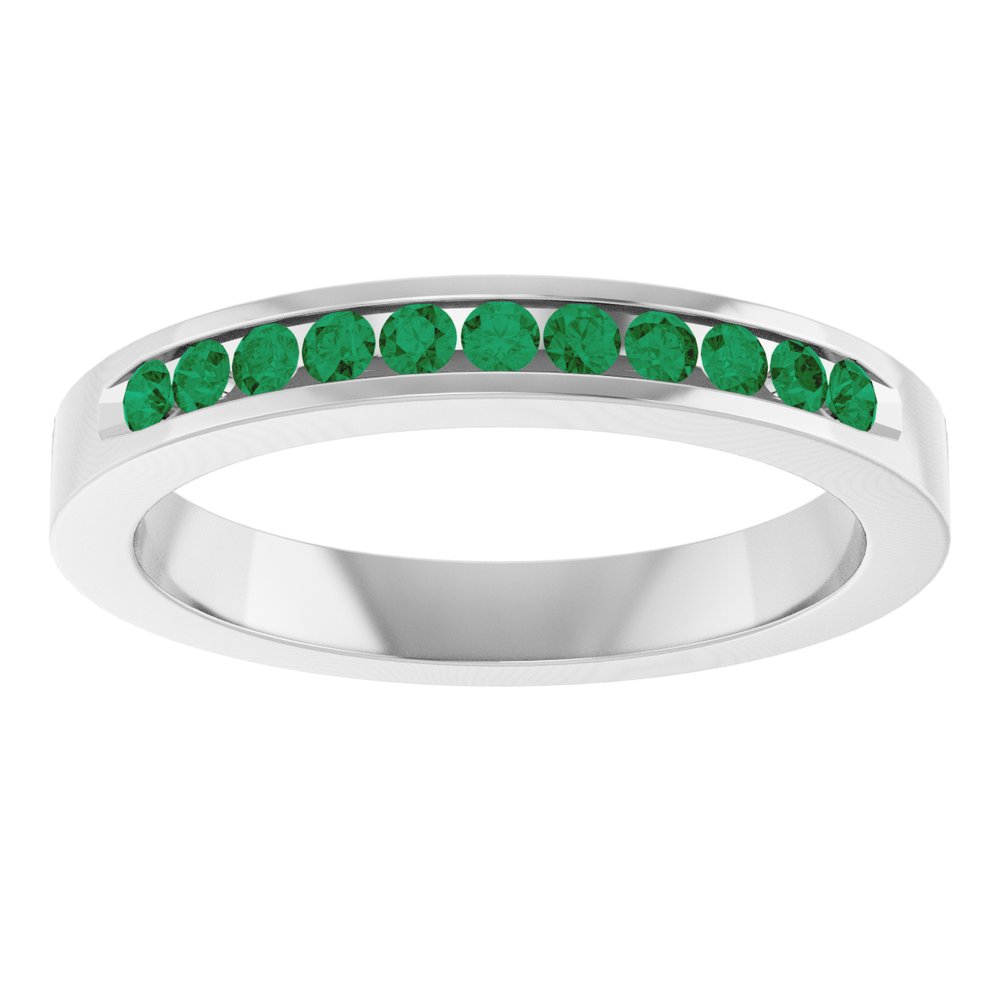 14K White Gold Natural Emerald Anniversary Band Size 7