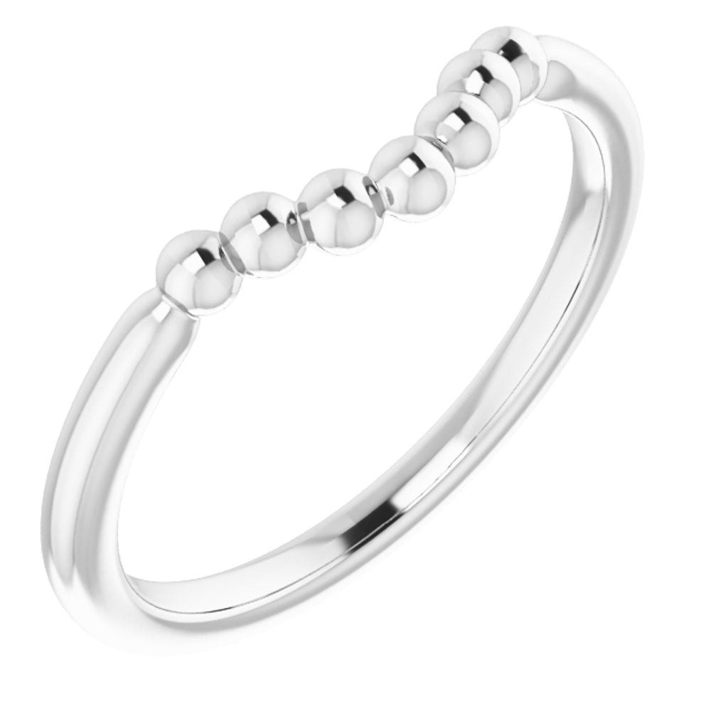 14K White Stackable Beaded Stackable Ring