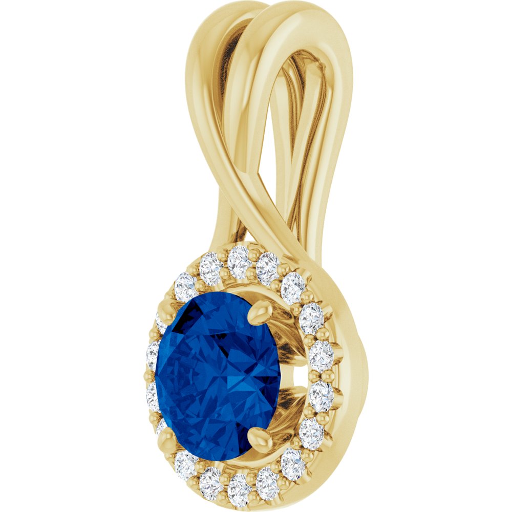 14K Yellow Gold Natural Blue Sapphire & 1/10 CTW Natural Diamond Pendant