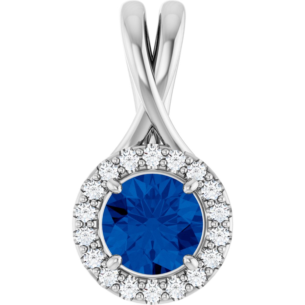 14K White Gold Natural Blue Sapphire & 1/10 CTW Natural Diamond Pendant