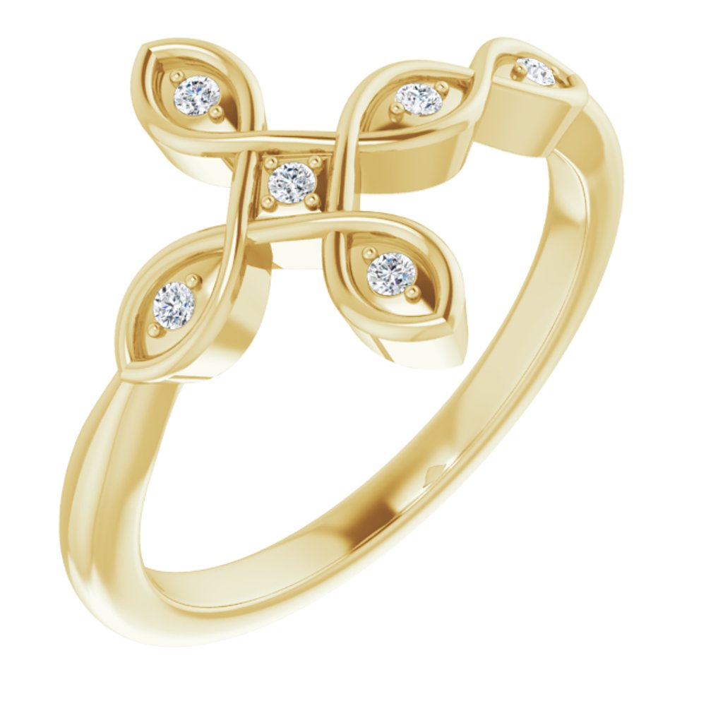 14K Yellow .05 CTW Natural Diamond Sideways Cross Ring