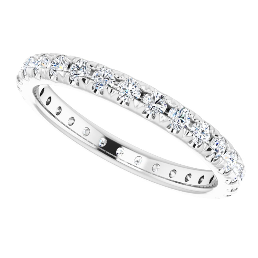 14K White Gold 3/4 CTW French Set Natural Diamond Eternity Band Size 7