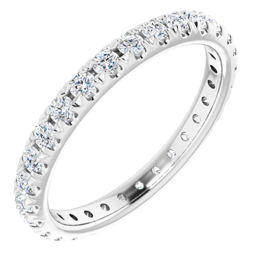 14K White Gold 3/4 CTW French Set Natural Diamond Eternity Band Size 7
