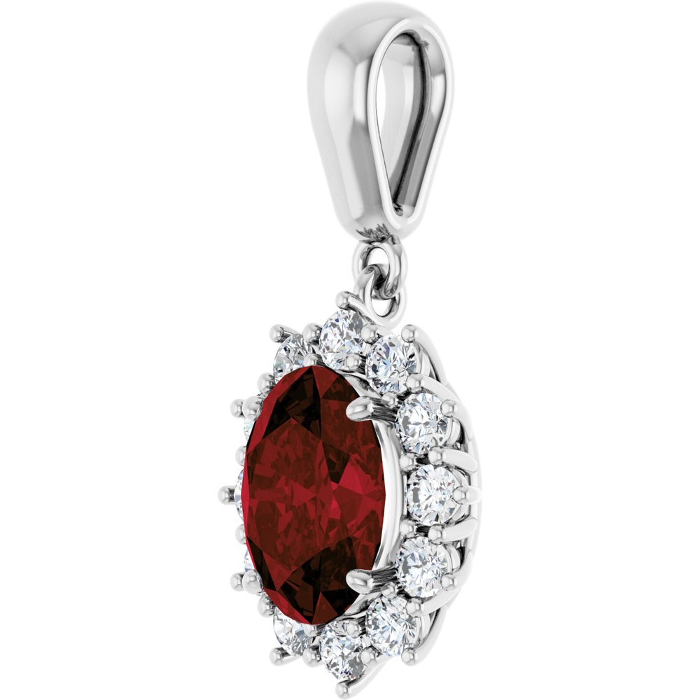 14K White Gold Natural Mozambique Garnet & 1/3 CTW Natural Diamond Pendant