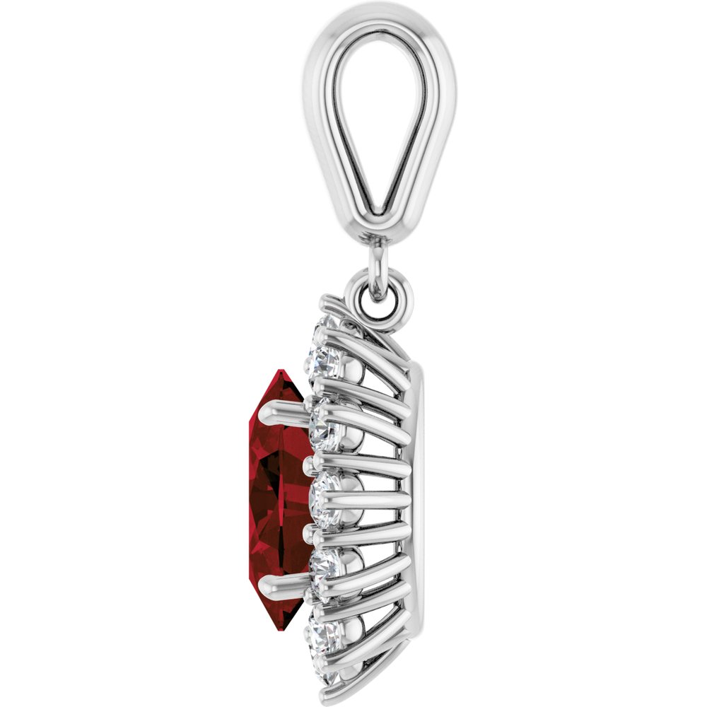 14K White Gold Natural Mozambique Garnet & 1/3 CTW Natural Diamond Pendant