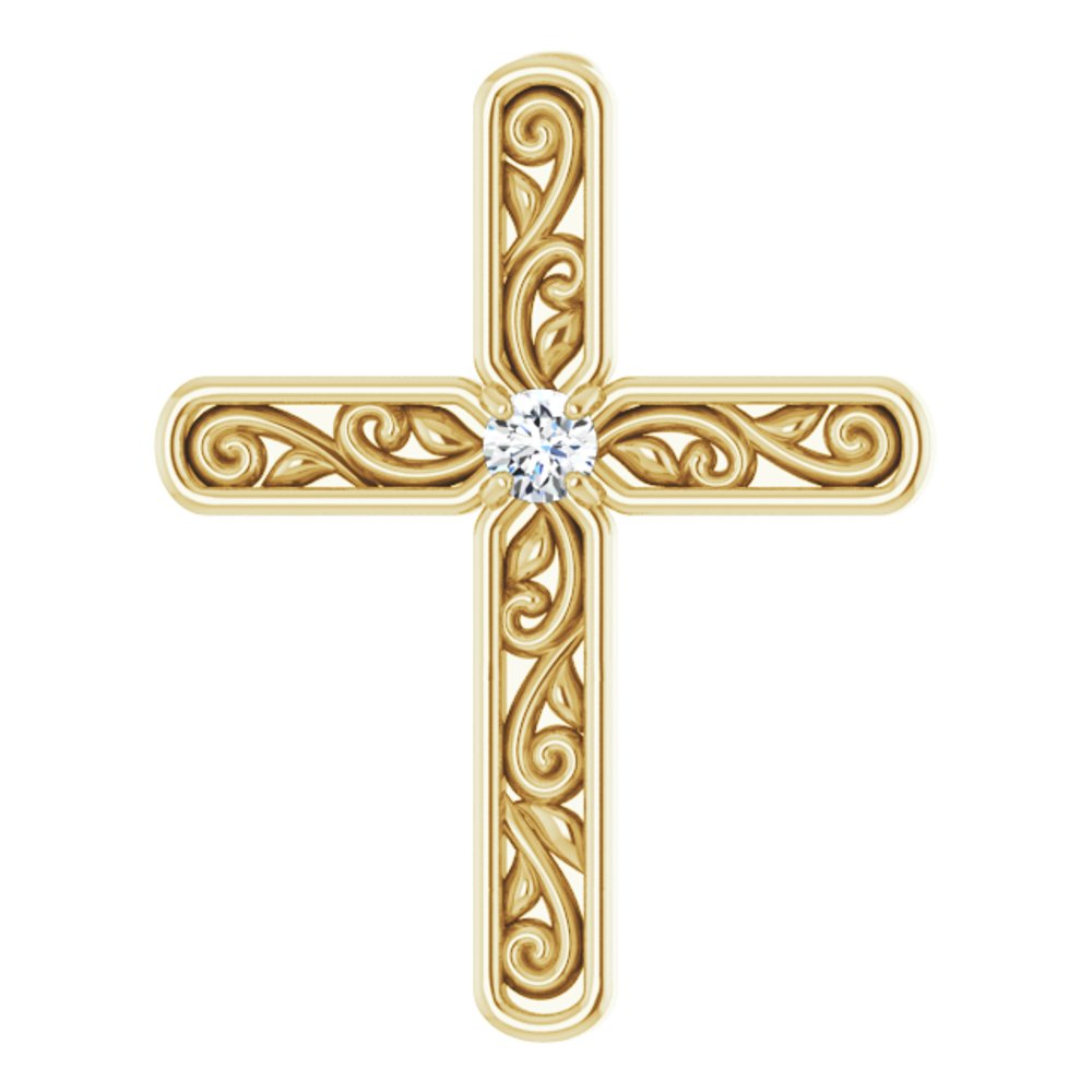 14K Yellow Gold .03 CT Natural Diamond Cross Pendant