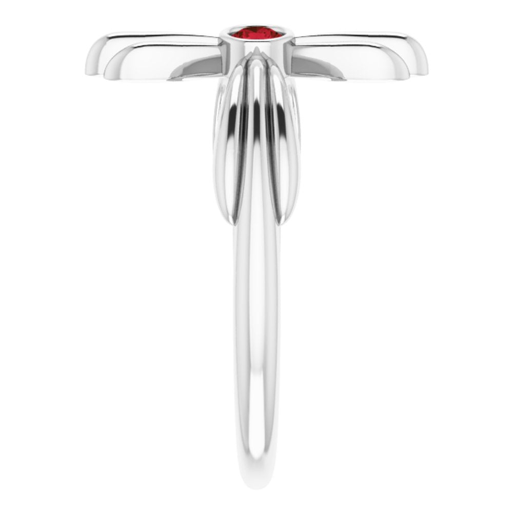 Sterling Silver Natural Mozambique Garnet Sideways Cross Ring