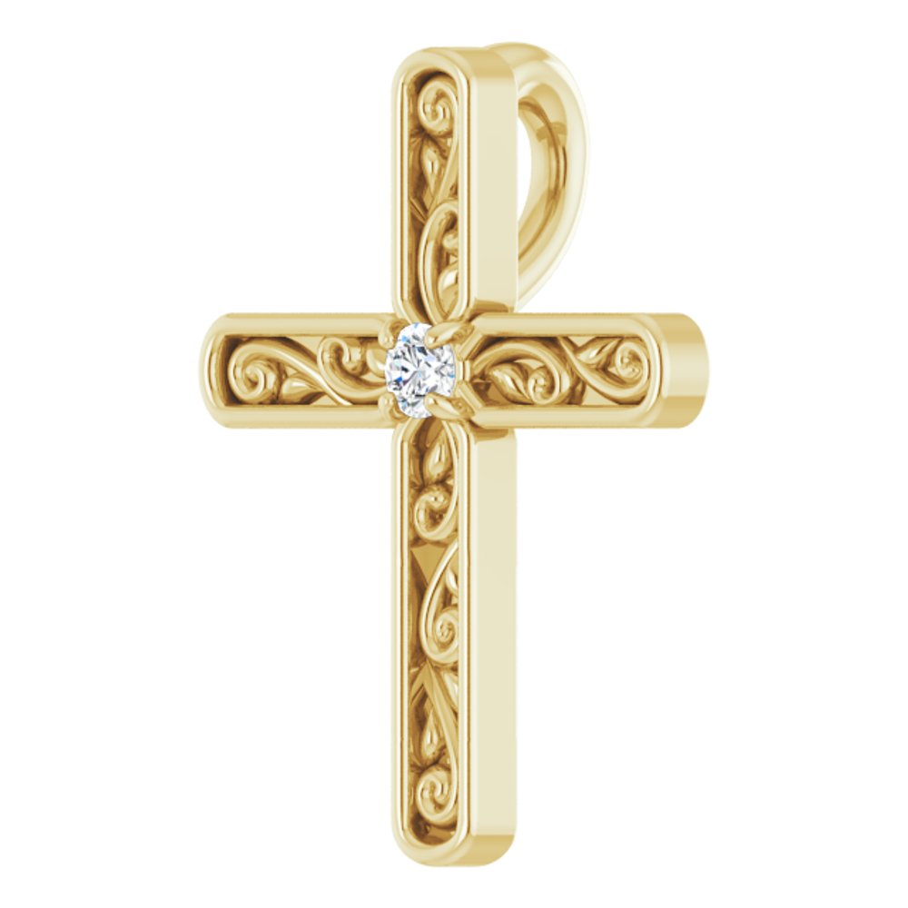 14K Yellow Gold .03 CT Natural Diamond Cross Pendant