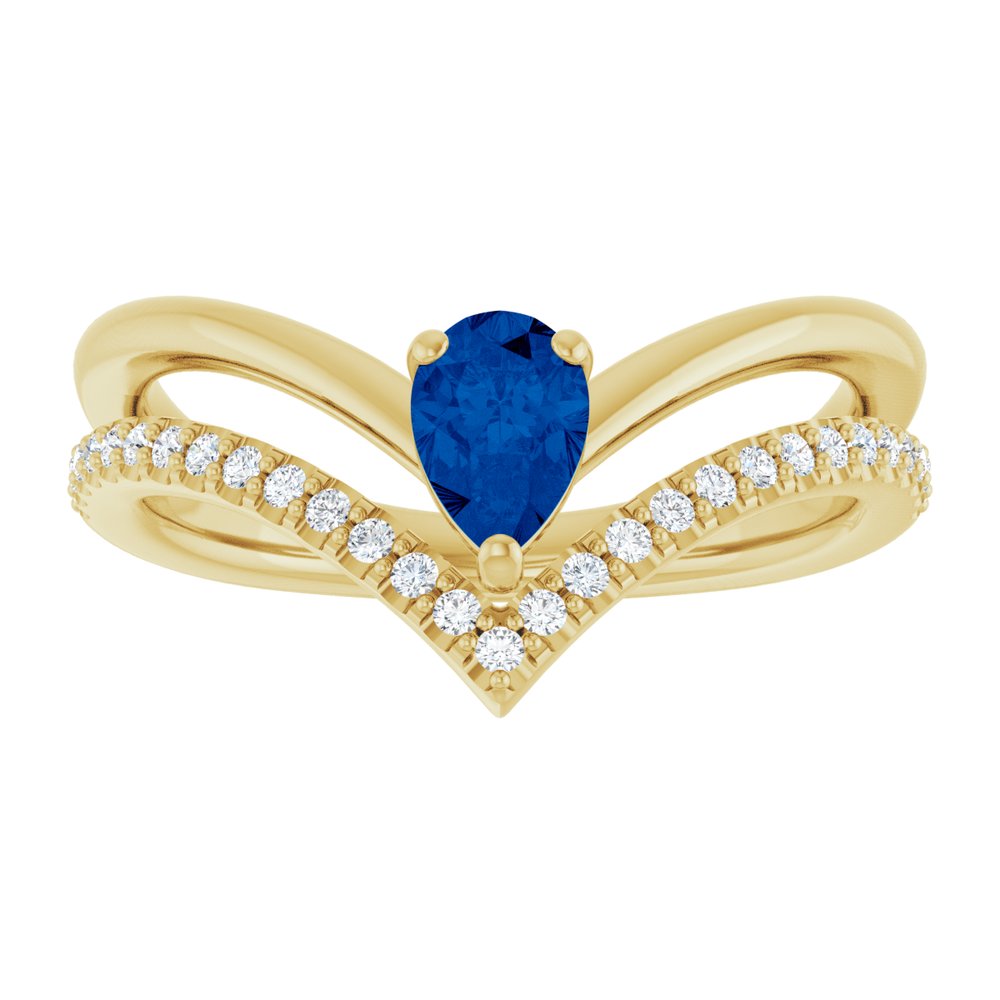 14K Yellow Gold Natural Blue Sapphire & 1/6 CTW Natural Diamond Ring