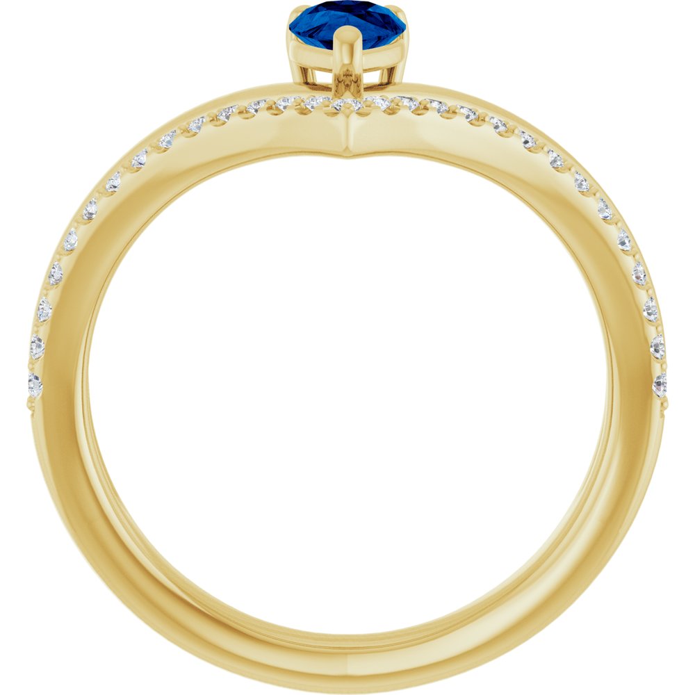 14K Yellow Gold Natural Blue Sapphire & 1/6 CTW Natural Diamond Ring