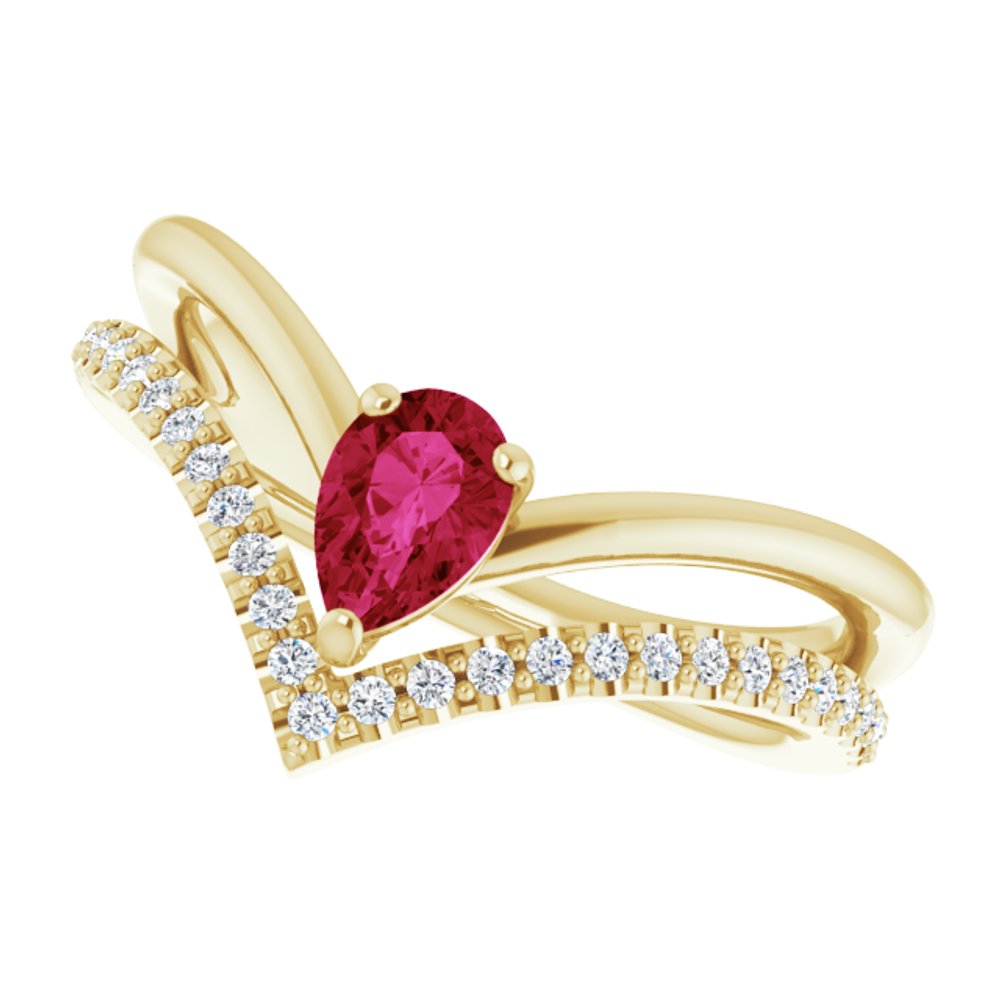 14K Yellow Gold Natural Ruby & 1/6 CTW Natural Diamond Ring