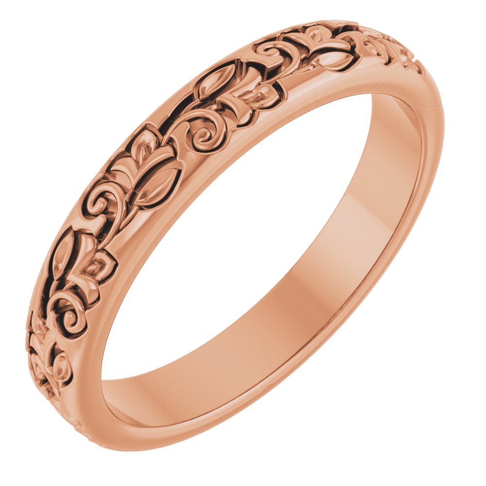 14K Rose Gold 3 mm Floral Half Round Band Size 7
