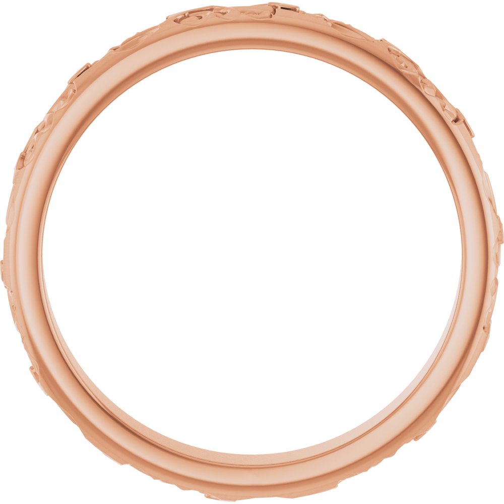 14K Rose Gold 3 mm Floral Half Round Band Size 7