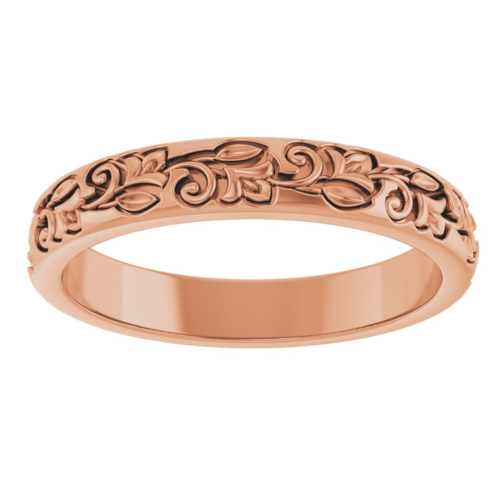 14K Rose Gold 3 mm Floral Half Round Band Size 7