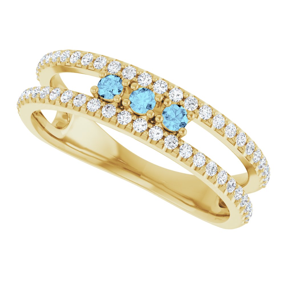 14K Yellow Gold Natural Aquamarine & 1/4 CTW Natural Diamond Ring