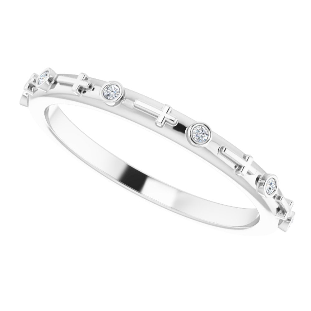 14K White Gold .03 CTW Natural Diamond Cross Ring