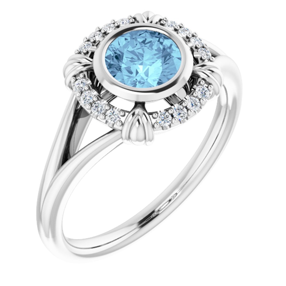 14K White Natural Aquamarine & .08 CTW Natural Diamond Ring