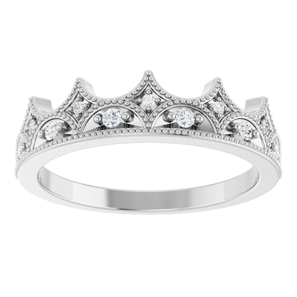 14K White Gold 1/10 CTW Natural Diamond Crown Ring
