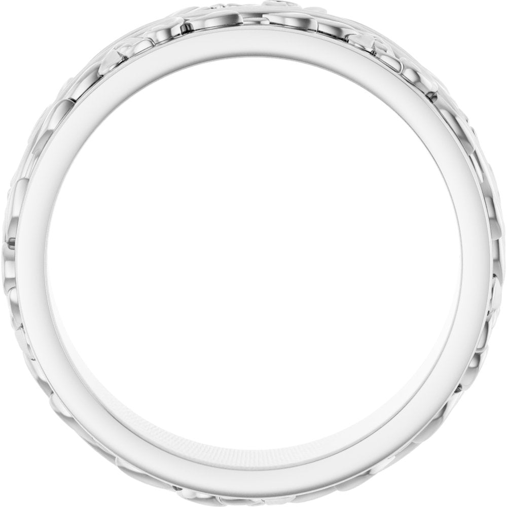 14K White Gold 7 mm Floral Inlay Flat Band Size 11