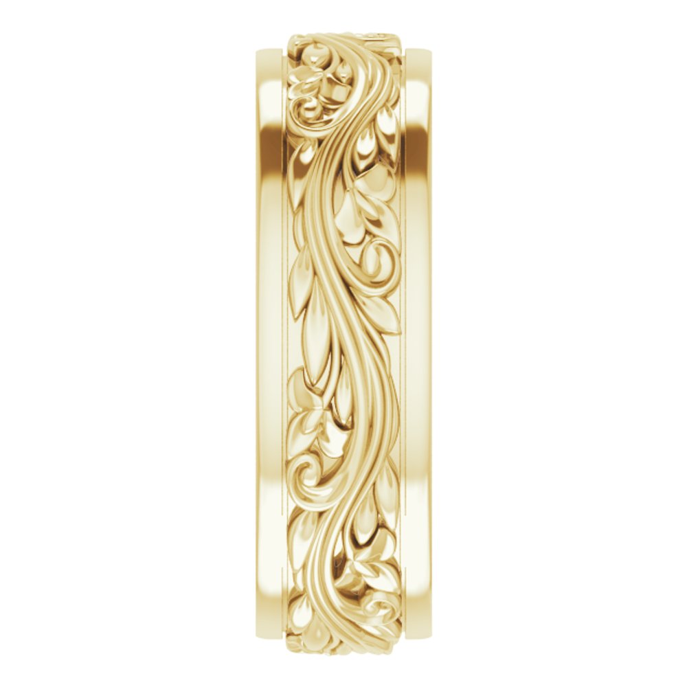 10K Yellow Gold 7 mm Floral Inlay Flat Band Size 10.5