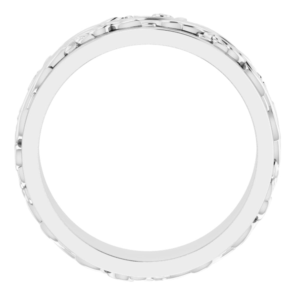 10K White Gold 7 mm Floral Inlay Flat Band Size 10.5