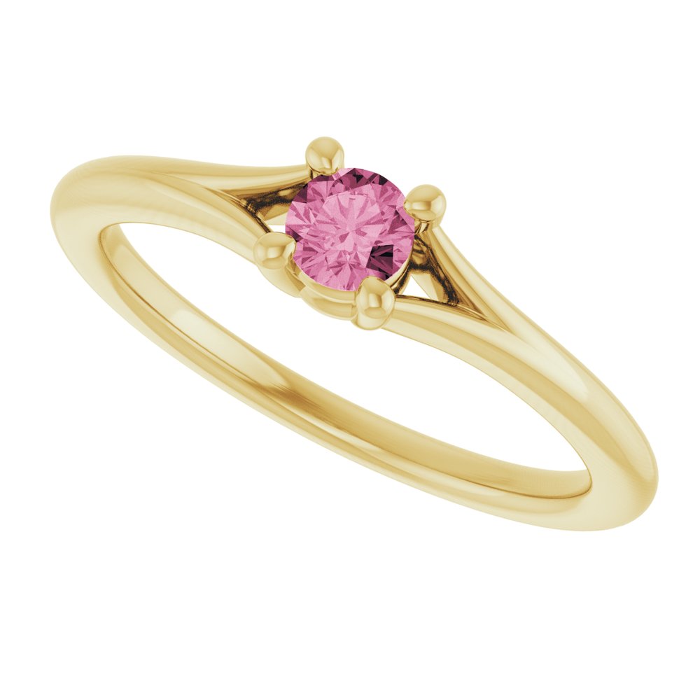 14K Yellow Gold Natural Pink Tourmaline Youth Solitaire Ring