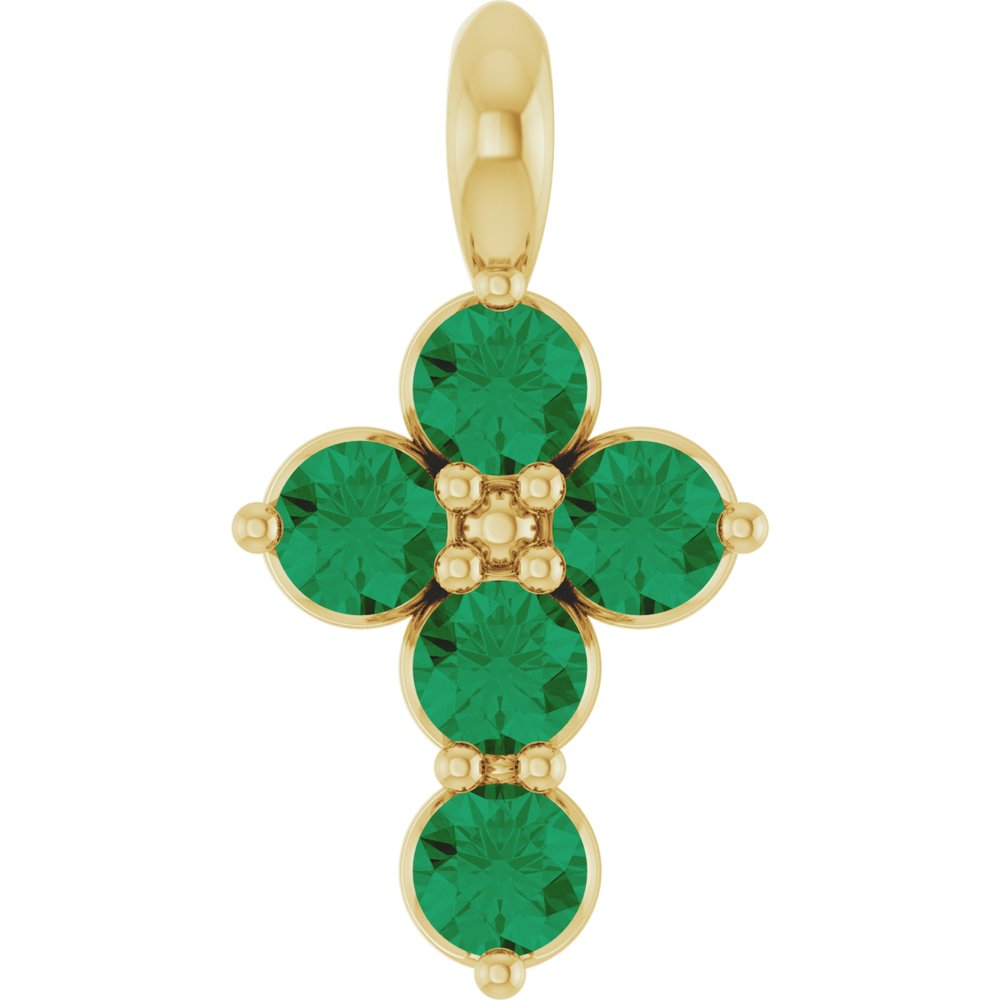 14K Yellow Natural Emerald Cross Pendant