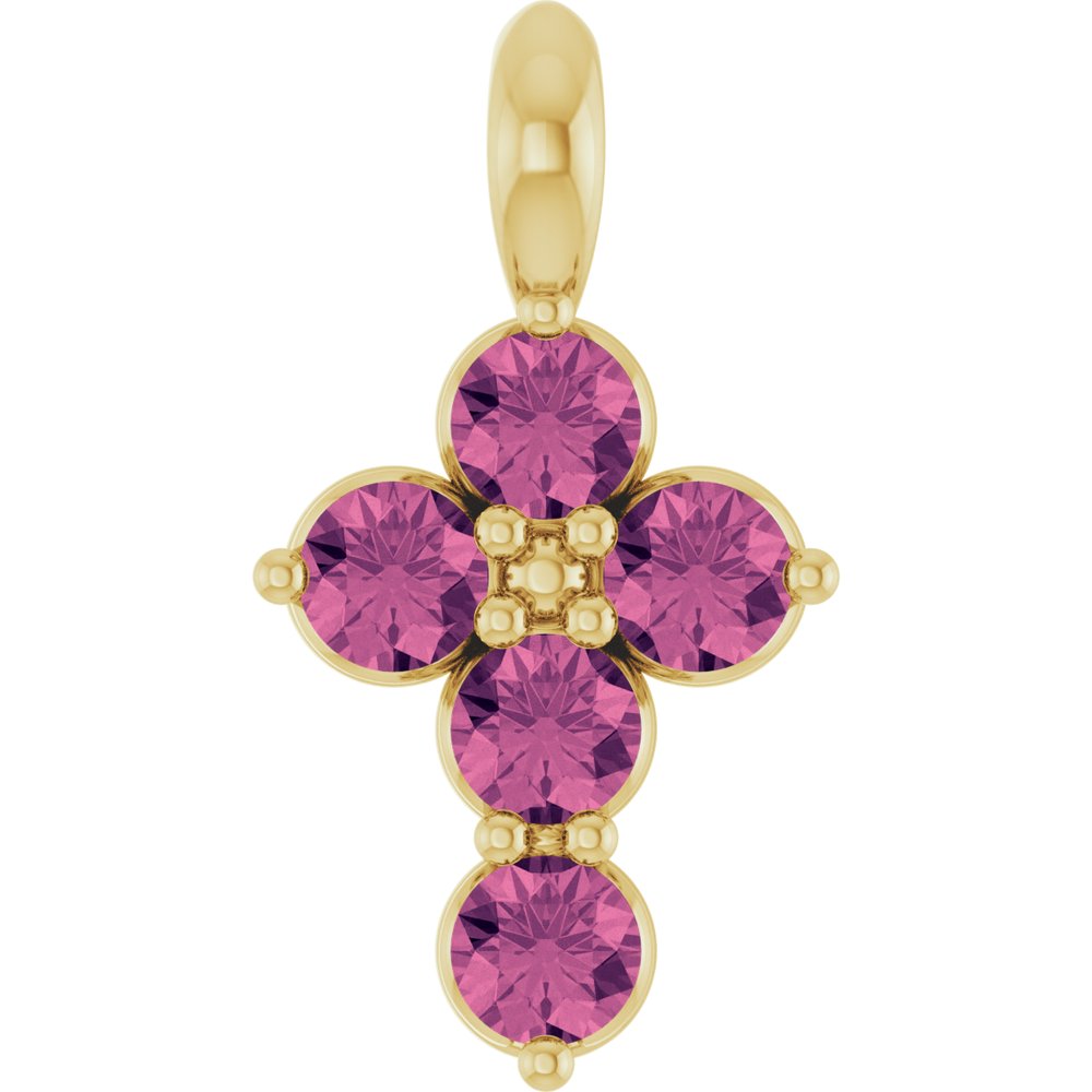 14K Yellow Gold Natural Pink Tourmaline Cross Pendant