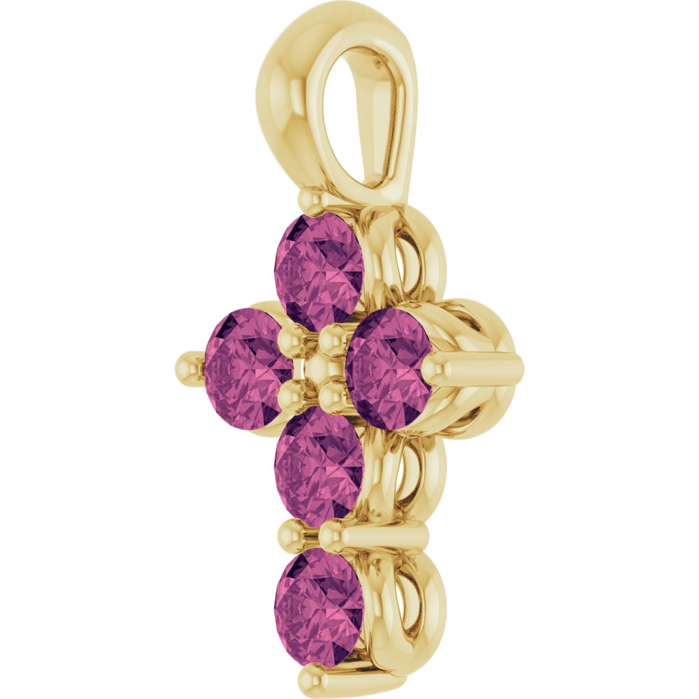 14K Yellow Gold Natural Pink Tourmaline Cross Pendant