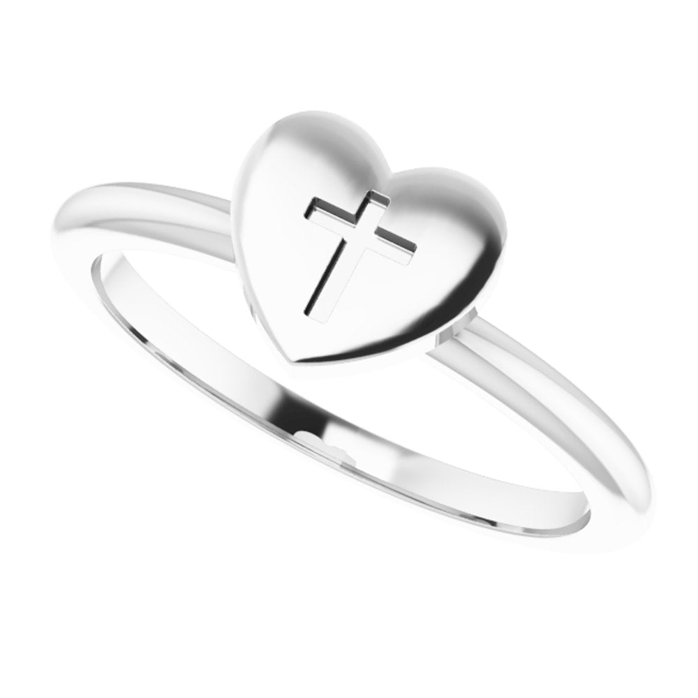 Sterling Silver Heart with Cross Ring