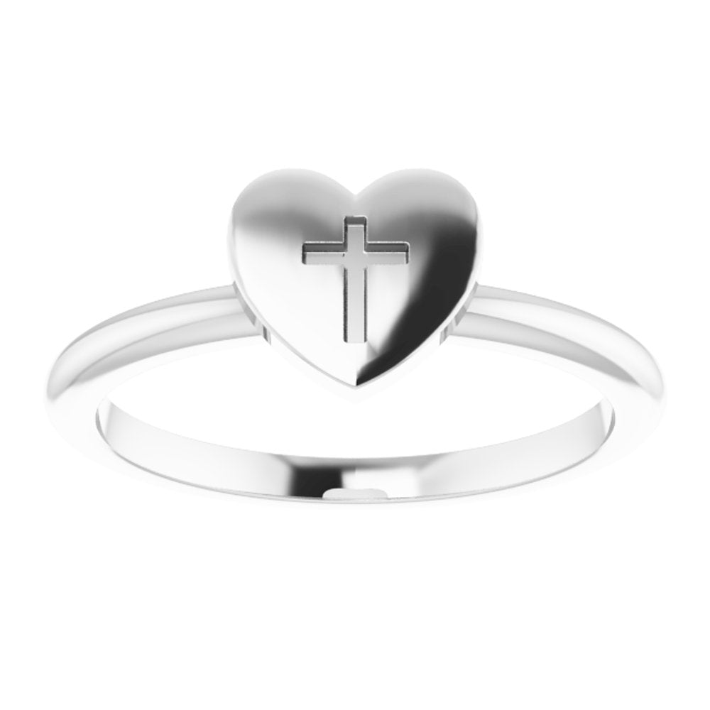 Sterling Silver Heart with Cross Ring