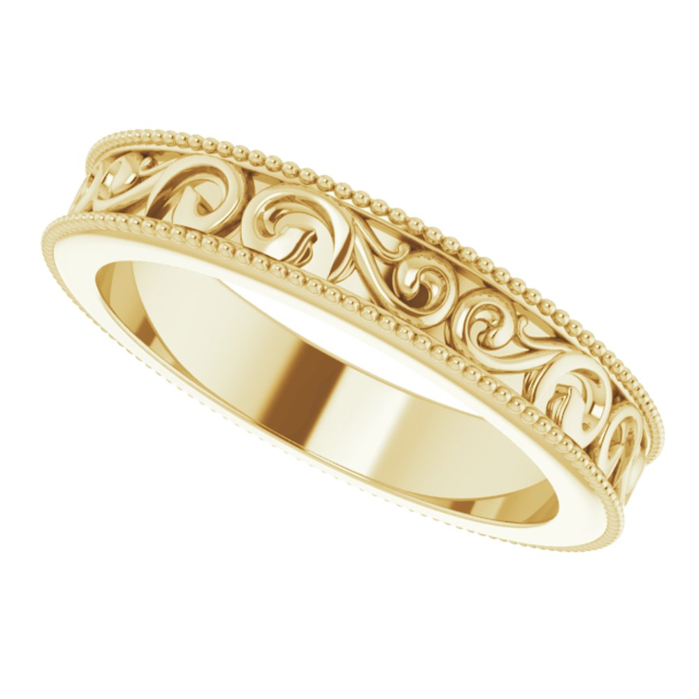 14K Yellow Gold 4 mm Milgrain Edge Sculptural Flat Band Size 4.5