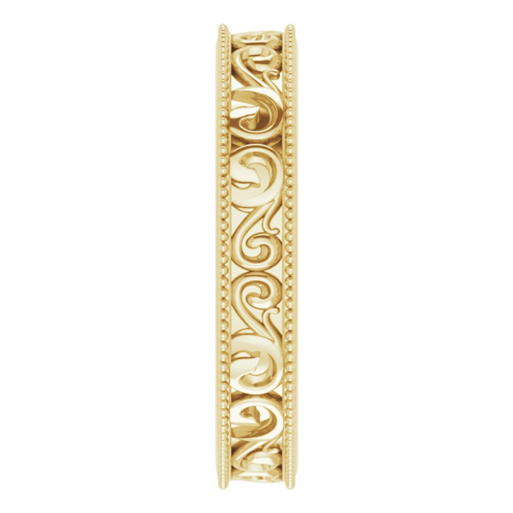 14K Yellow Gold 4 mm Milgrain Edge Sculptural Flat Band Size 4.5