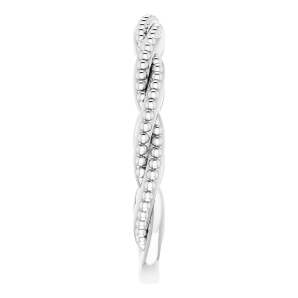 14K White Stackable Twisted Beaded Ring