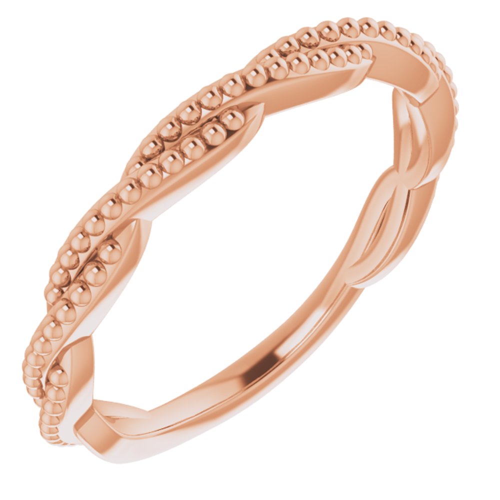 14K Rose Stackable Twisted Beaded Ring