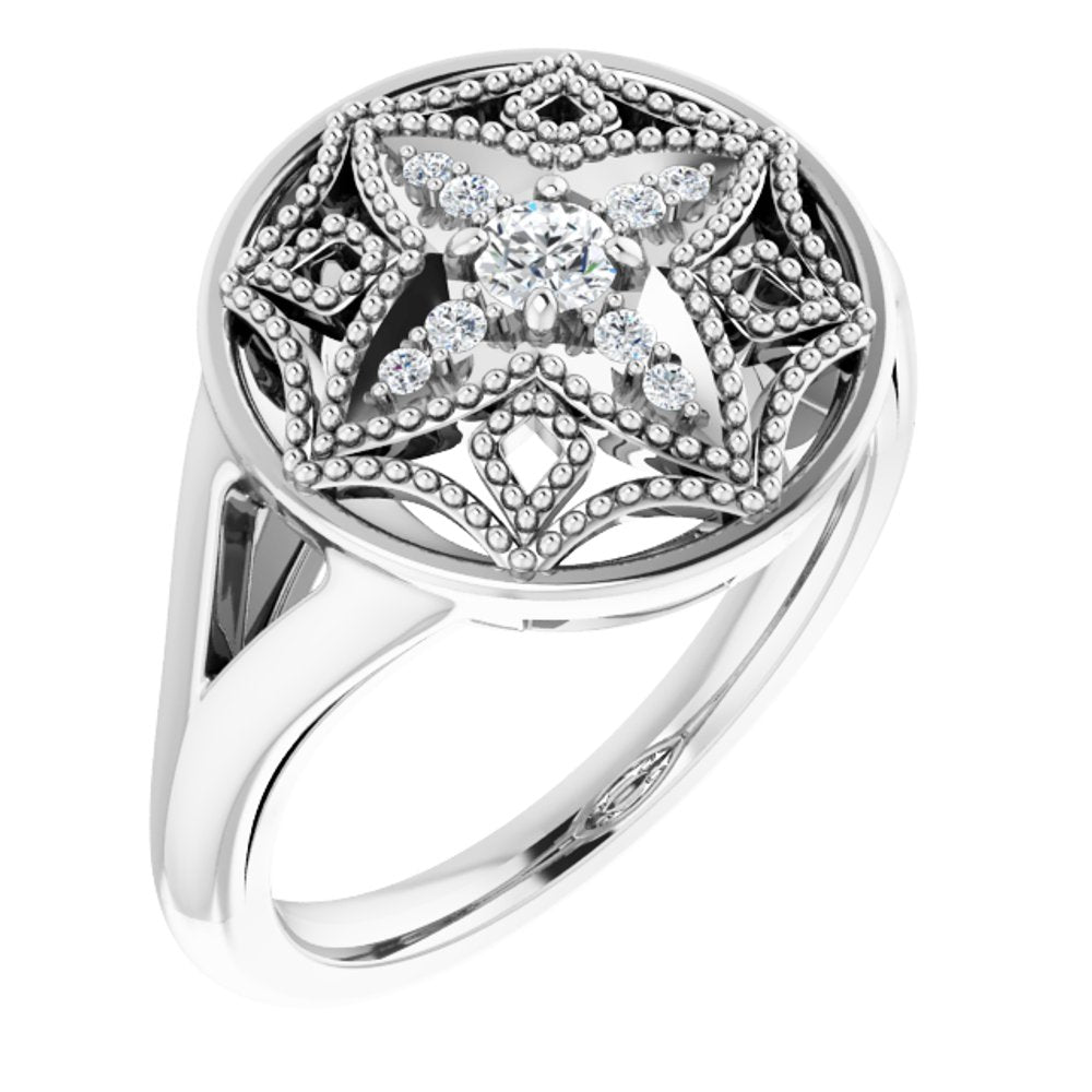 14K White Gold 1/6 CTW Natural Diamond Vintage-Inspired Ring