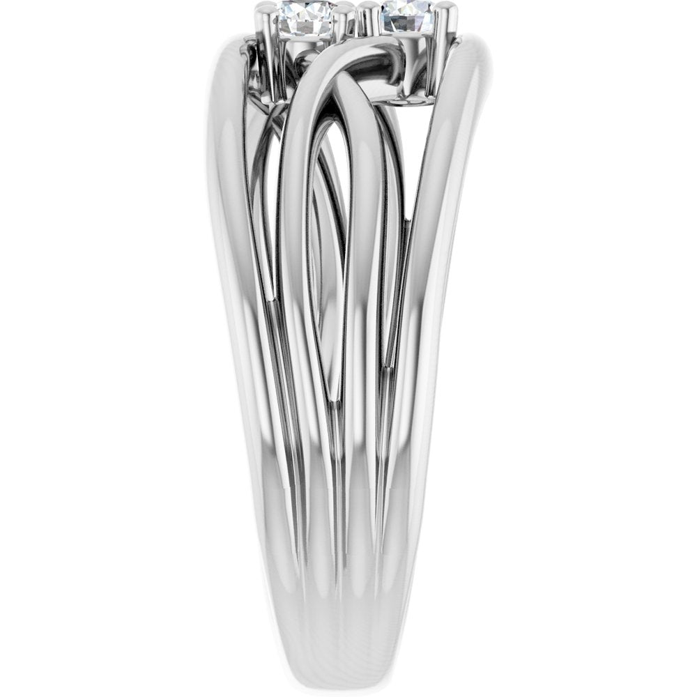 14K White Gold 1/5 CTW Natural Diamond Two-Stone Bypass Ring