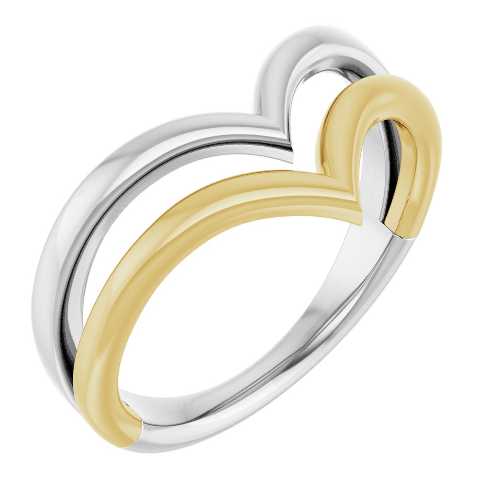 14K White & Yellow Double V Ring