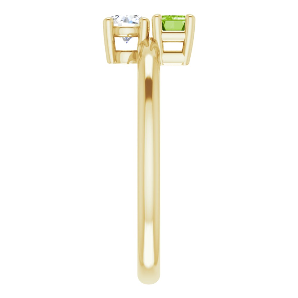 14K Yellow Natural Peridot & Natural White Sapphire Ring